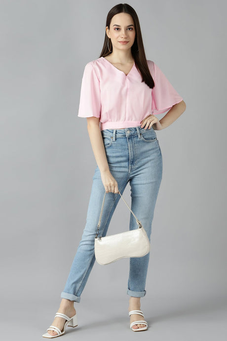 Buy Crepe Solid Top in Baby Pink