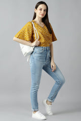 Buy Crepe Abstract Print Top in Yellow