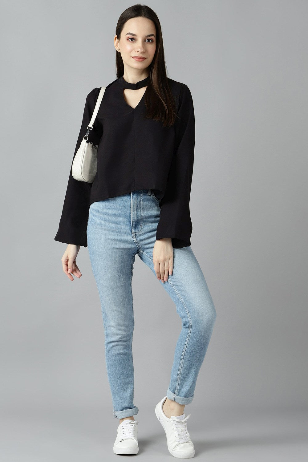 Buy Crepe Solid Top in Black