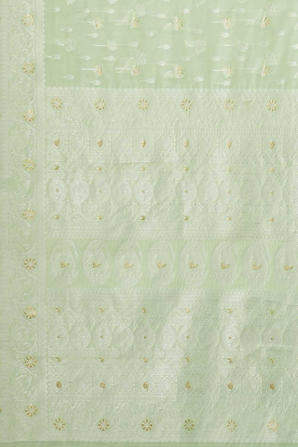 Light Green Cotton Silk Botanical Woven Design Muga Saree