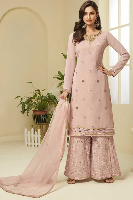 Buy baby-pink georgette gota patti Sharara Suit Set Online - Back