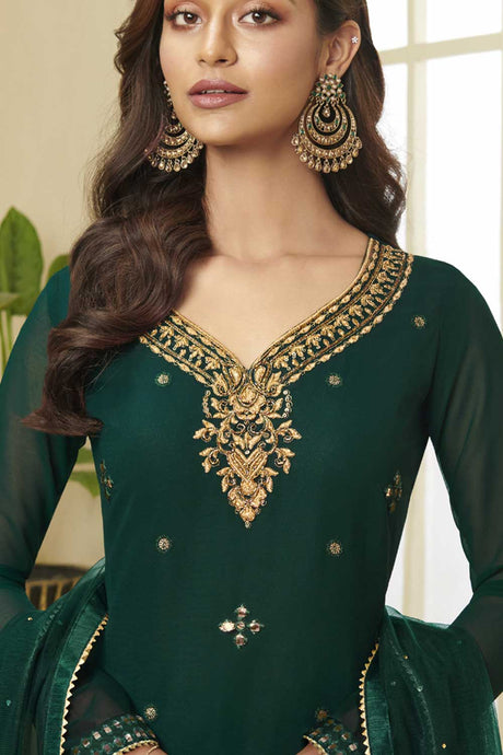 Buy dark-green georgette gota patti Sharara Suit Set Online - Back