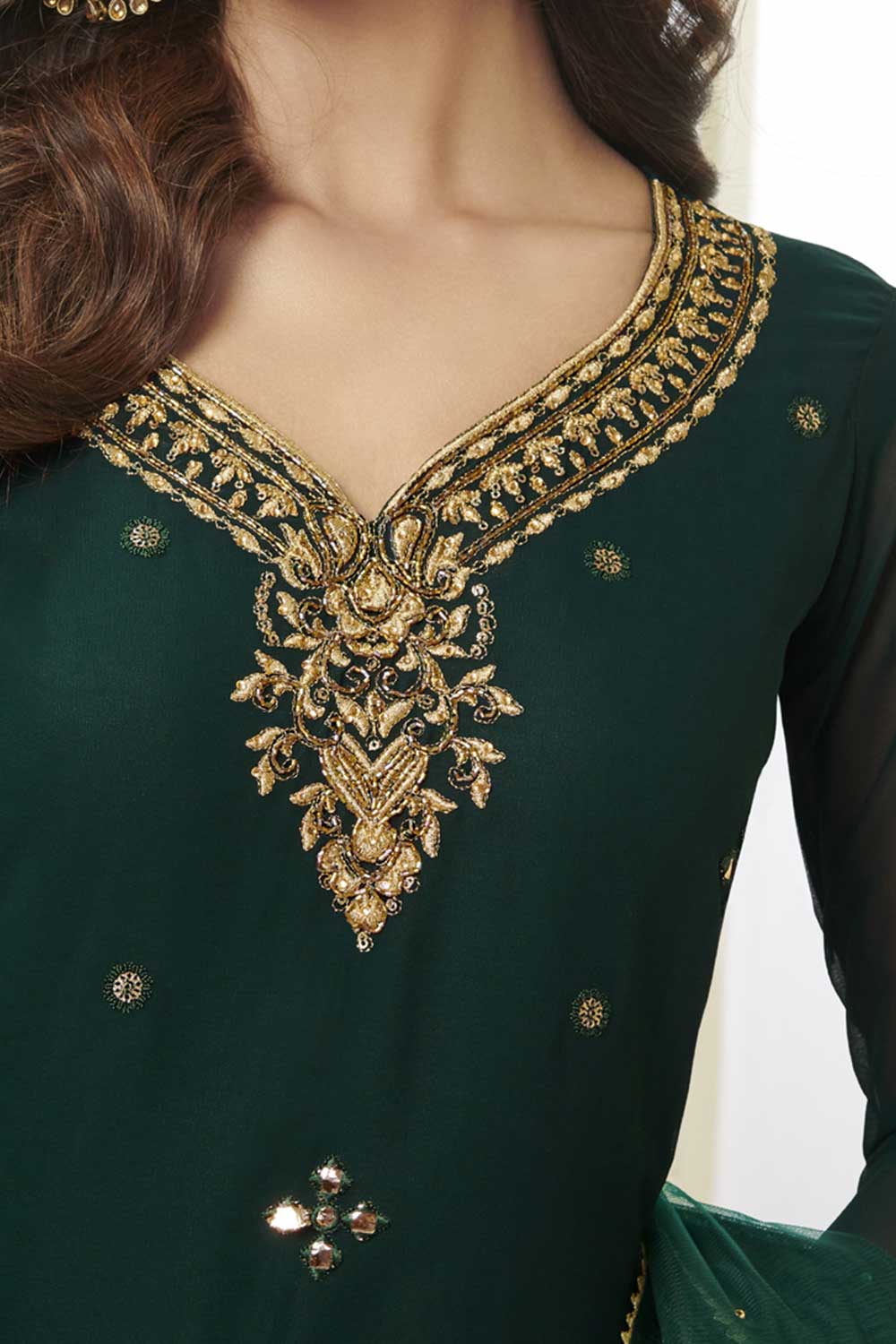Buy dark-green georgette gota patti Sharara Suit Set Online - Front