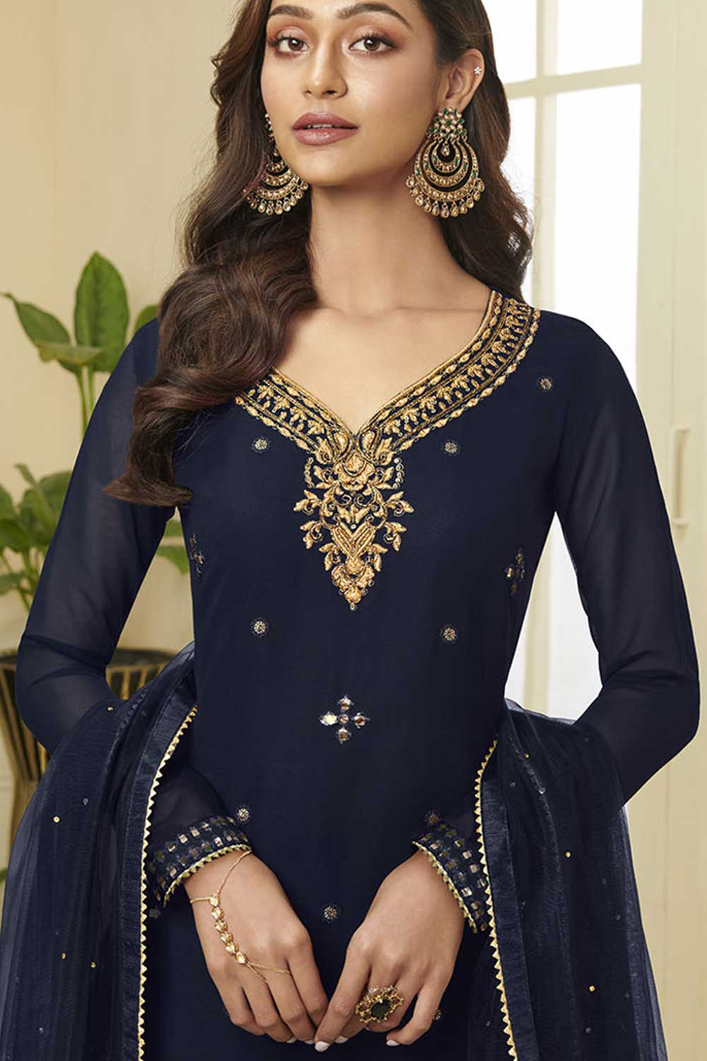 Buy navy-blue georgette gota patti Sharara Suit Set Online - Back