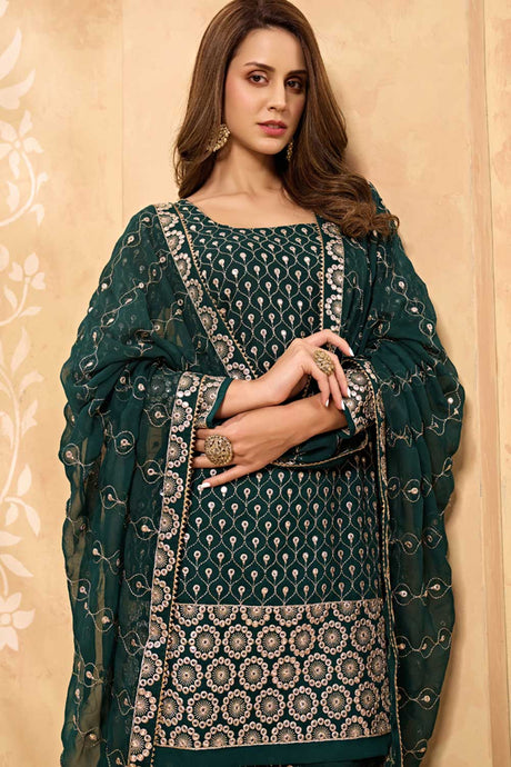 Buy dark-green georgette gota patti Sharara Suit Set Online - Back