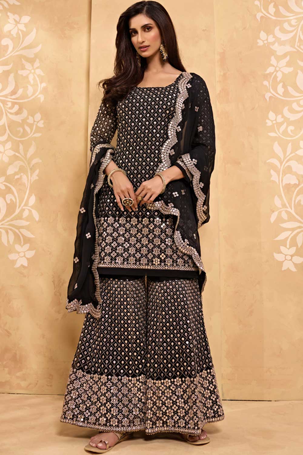 Buy black georgette gota patti Sharara Suit Set Online - Side