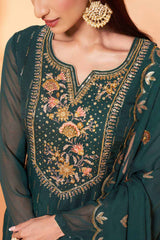 Buy Dark-teal Georgette resham embroidery Sharara Suit Set Online - Back