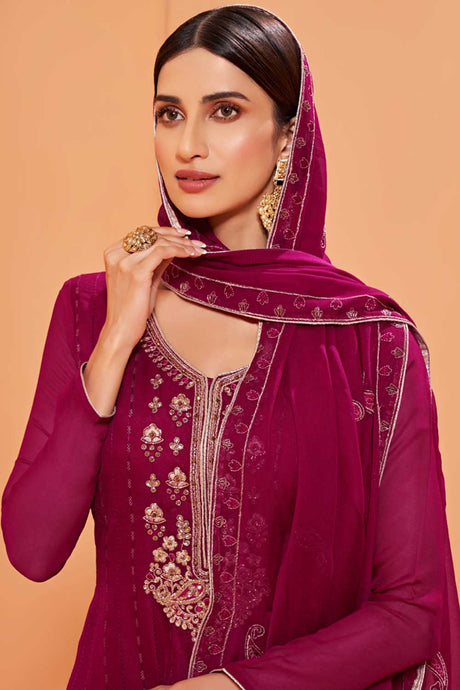 Buy Rani-pink Georgette resham embroidery Sharara Suit Set Online - Back