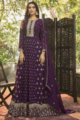 Purple Georgette Resham Embroidery Anarkali Suit Set