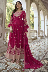 Rani Pink Georgette Resham Embroidery Anarkali Suit Set