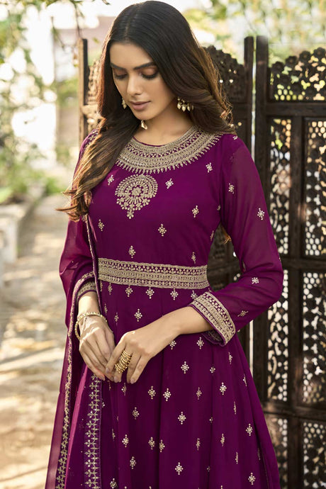 Buy purple Georgette resham embroidery Anarkali Suit Set Online - Back