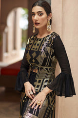 Buy Black georgette resham embroidery Sharara Suit Set Online - Zoom In