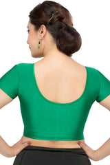 Green Nylon Blend Stretchable Non-Padded Short Sleeves Saree Blouse