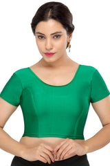 Green Nylon Blend Stretchable Non-Padded Short Sleeves Saree Blouse