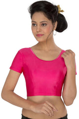 Pink Nylon Blend Stretchable Non-Padded Short Sleeves Saree Blouse