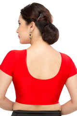 Red Nylon Blend Stretchable Non-Padded Short Sleeves Saree Blouse