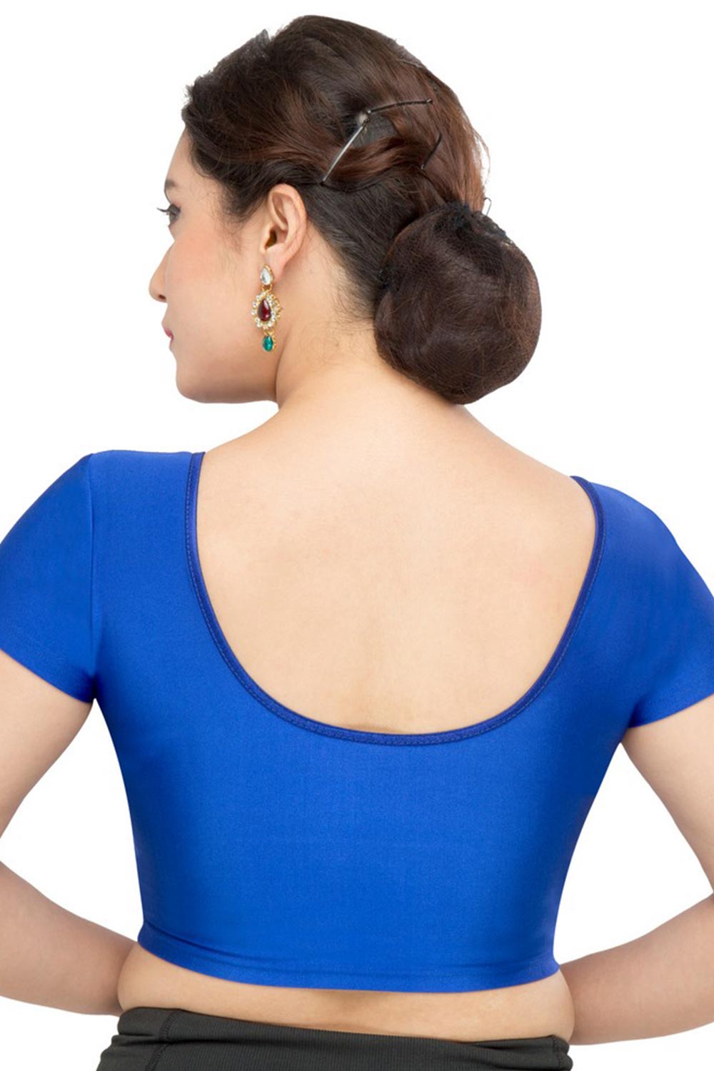 Royal Blue Nylon Blend Stretchable Non-Padded Short Sleeves Saree Blouse