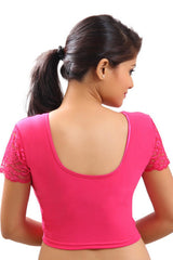 Pink Nylon Blend Stretchable Non-Padded Short Sleeves Saree Blouse