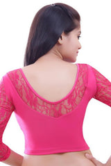 Pink Lycra Blend Stretchable Non-Padded Elbow Sleeves Saree Blouse