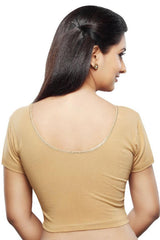 Gold Cotton Lycra Blend Stretchable Non-Padded Short Sleeves Saree Blouse