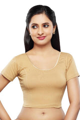 Gold Cotton Lycra Blend Stretchable Non-Padded Short Sleeves Saree Blouse