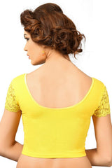 Dark Yellow Cotton Lycra Blend Stretchable Non-Padded Short Sleeves Saree Blouse