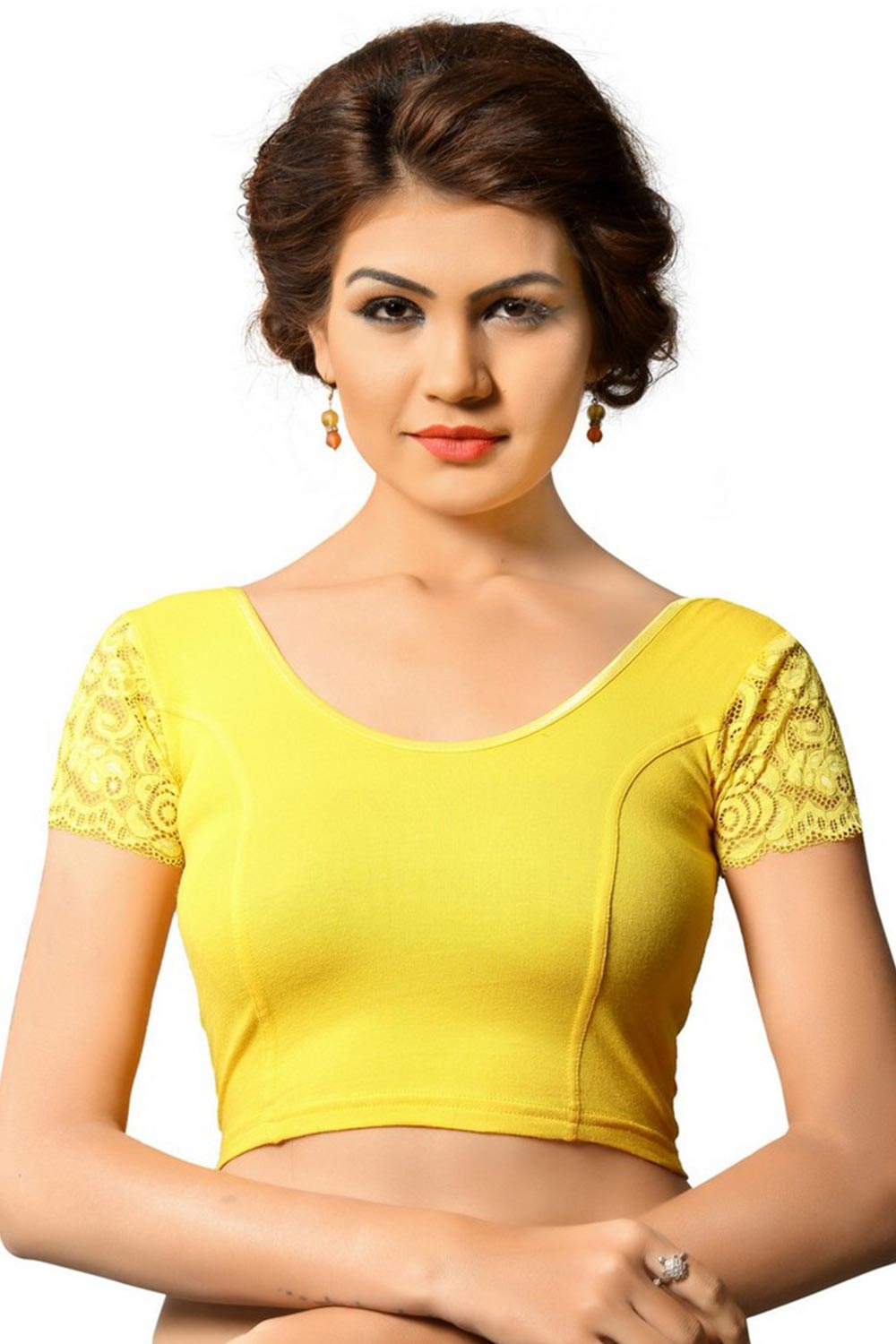 Dark Yellow Cotton Lycra Blend Stretchable Non-Padded Short Sleeves Saree Blouse