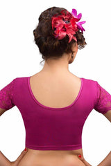 Magenta Cotton Lycra Blend Stretchable Non-Padded Short Sleeves Saree Blouse