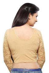 Gold Cotton Lycra Blend Stretchable Non-Padded 3/4 Sleeves Saree Blouse