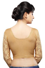 Copper Polyester Stretchable Non-Padded 3/4 Sleeves Saree Blouse