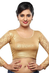 Copper Polyester Stretchable Non-Padded 3/4 Sleeves Saree Blouse