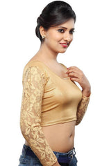 Copper Polyester Stretchable Non-Padded 3/4 Sleeves Saree Blouse