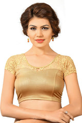 Copper Polyester Stretchable Non-Padded Short Sleeves Saree Blouse