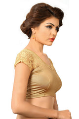 Copper Polyester Stretchable Non-Padded Short Sleeves Saree Blouse