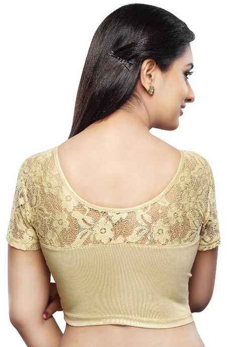 Gold Polyester Stretchable Non-Padded Short Sleeves Saree Blouse