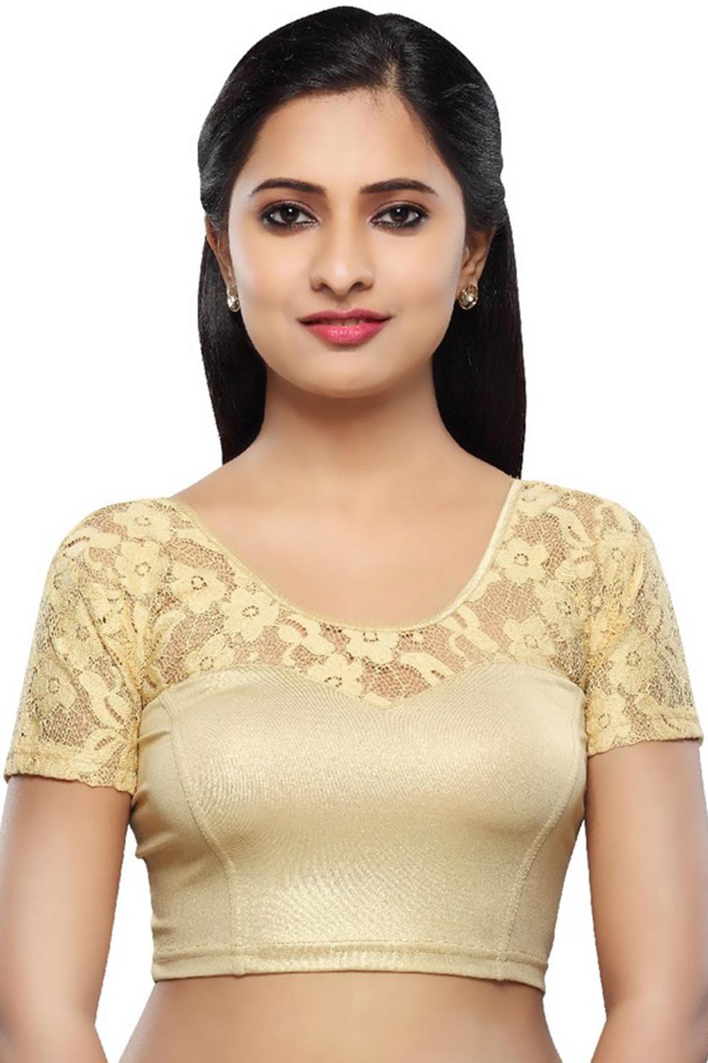 Gold Polyester Stretchable Non-Padded Short Sleeves Saree Blouse