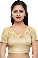 Gold Polyester Stretchable Non-Padded Short Sleeves Saree Blouse