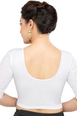 Silver Polyester Stretchable Non-Padded Elbow Sleeves Saree Blouse