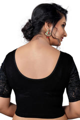 Black Cotton Lycra Blend Stretchable Non-Padded Elbow Sleeves Saree Blouse