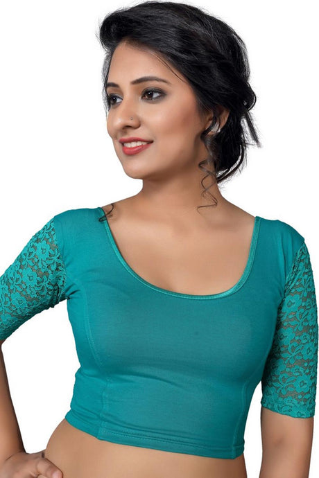 Firozi Cotton Lycra Blend Stretchable Non-Padded Elbow Sleeves Saree Blouse