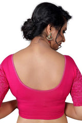 Pink Cotton Lycra Blend Stretchable Non-Padded Elbow Sleeves Saree Blouse