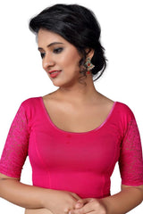 Pink Cotton Lycra Blend Stretchable Non-Padded Elbow Sleeves Saree Blouse