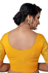 Yellow Cotton Lycra Blend Stretchable Non-Padded Elbow Sleeves Saree Blouse