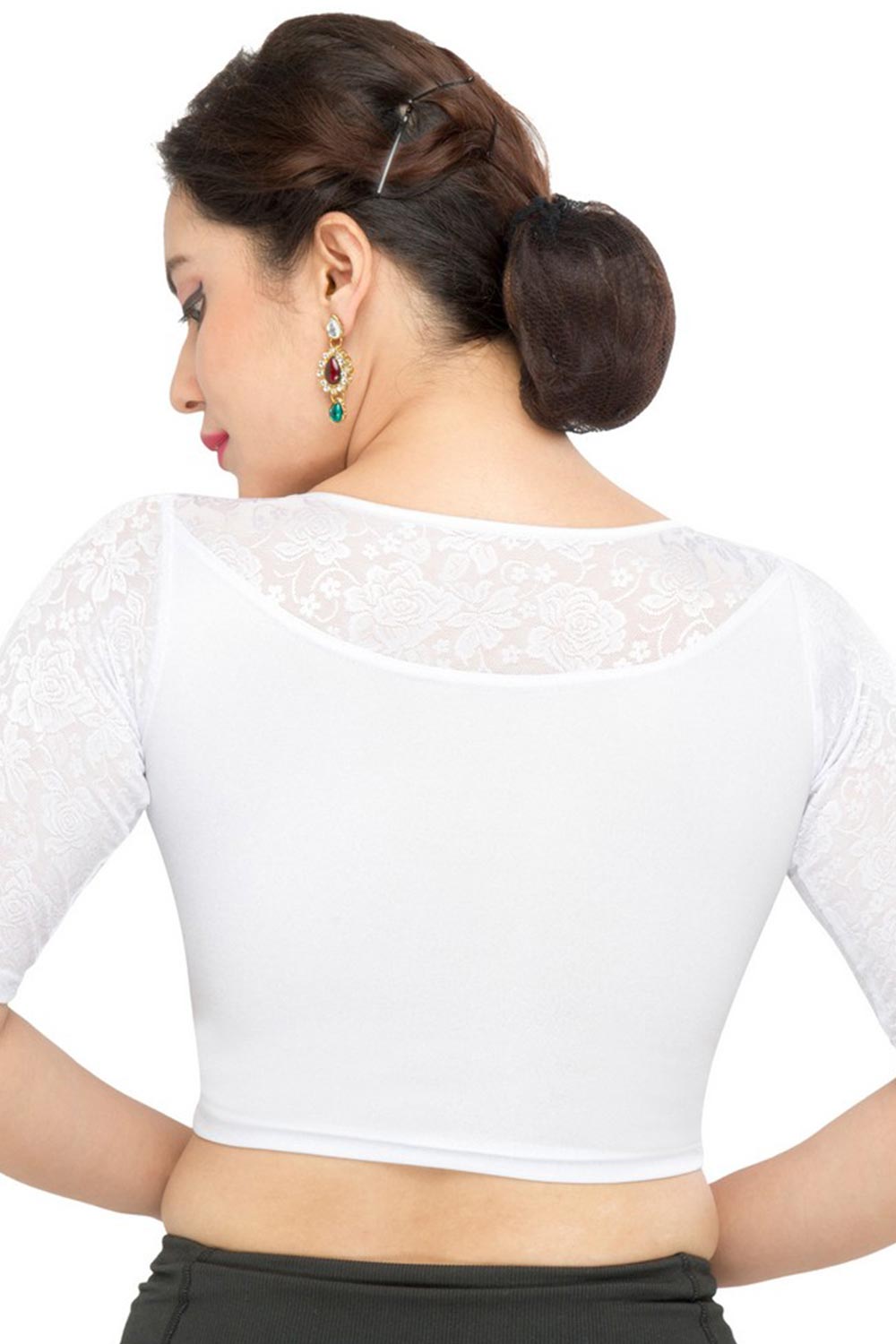 Silver Polyester Stretchable Non-Padded Elbow Sleeves Saree Blouse