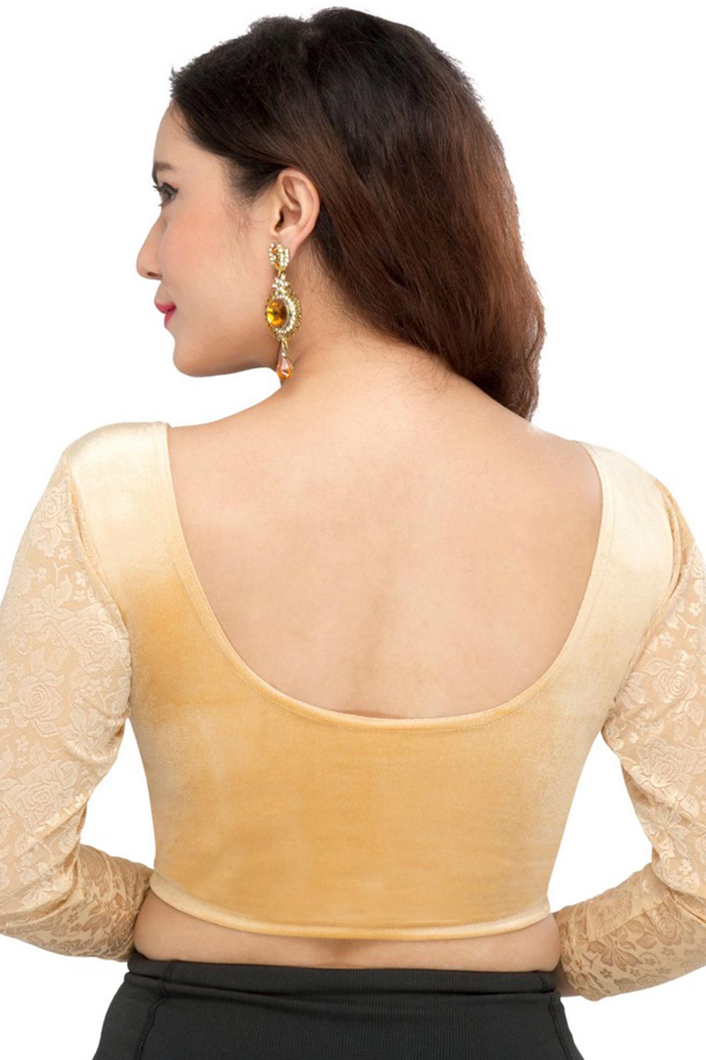 Gold Velvet Stretchable Non-Padded Full Sleeves Saree Blouse