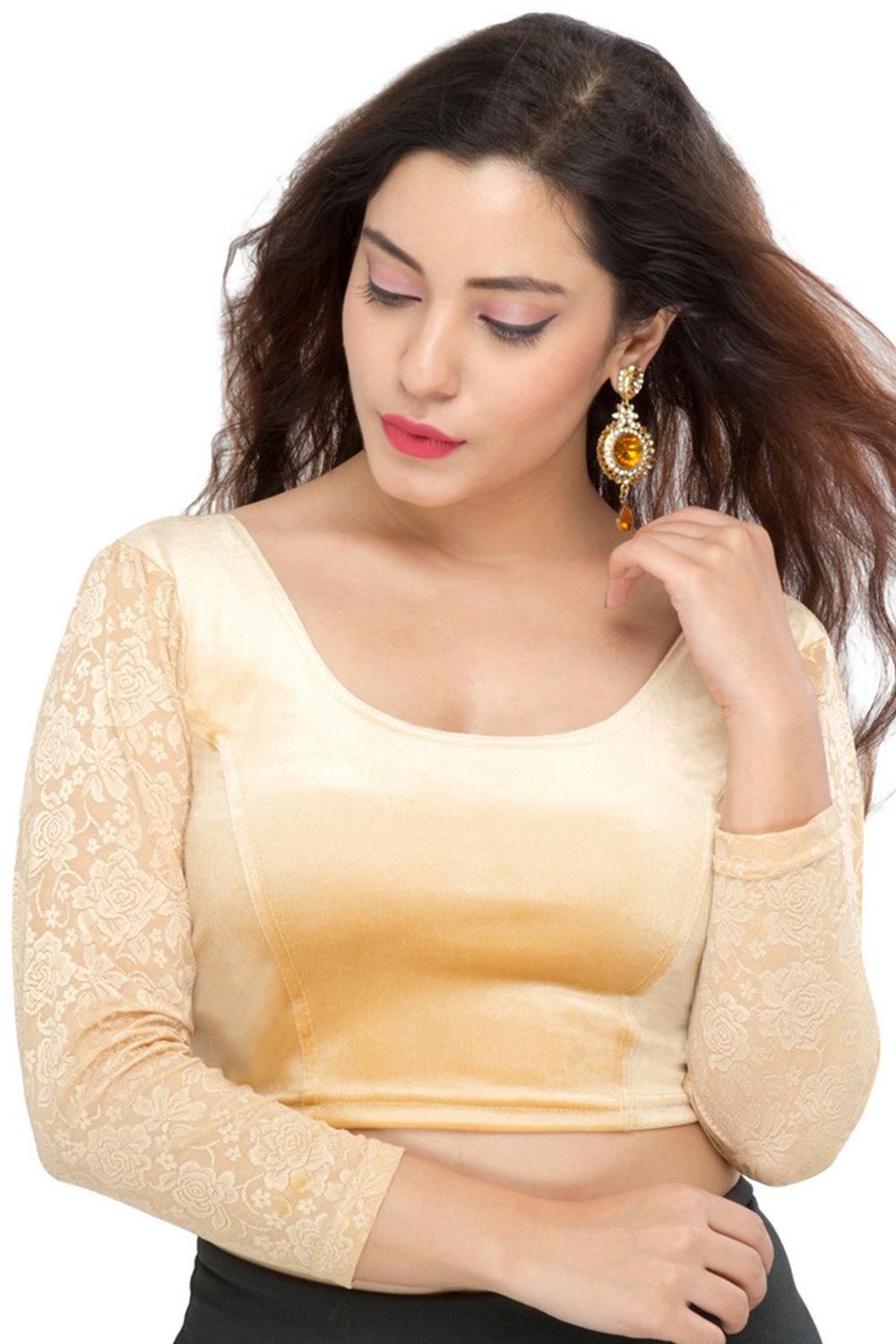 Gold Velvet Stretchable Non-Padded Full Sleeves Saree Blouse