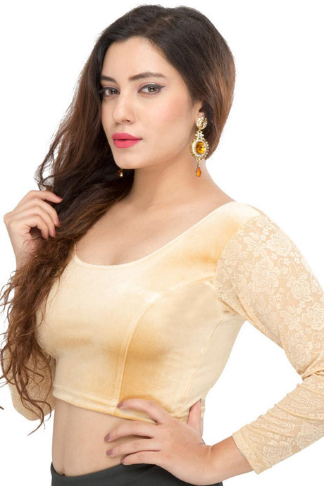 Gold Velvet Stretchable Non-Padded Full Sleeves Saree Blouse