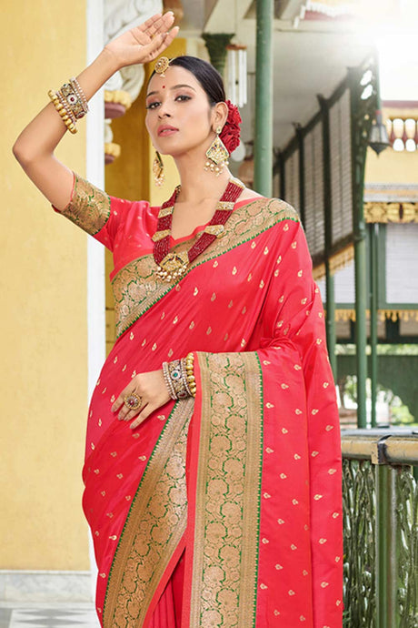 Pink Banarasi Woven Saree