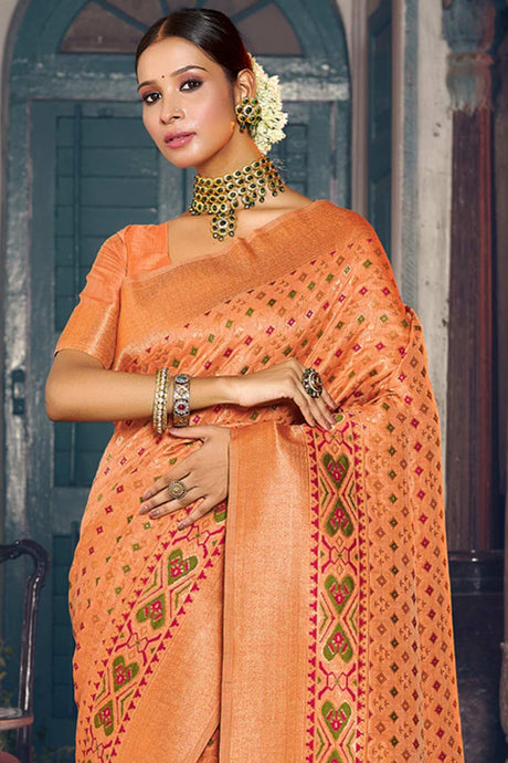 Orange Banarasi Woven Saree