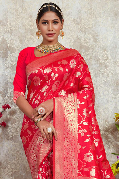 Red Banarasi Woven Design Saree